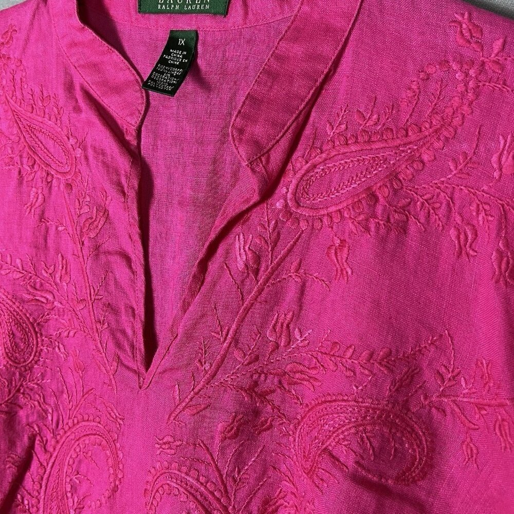 Ralph Lauren LRL 100% LINEN Tunic EMBROIDERED Women's Size 1X Long Sleeve Shirt - Picture 5 of 12